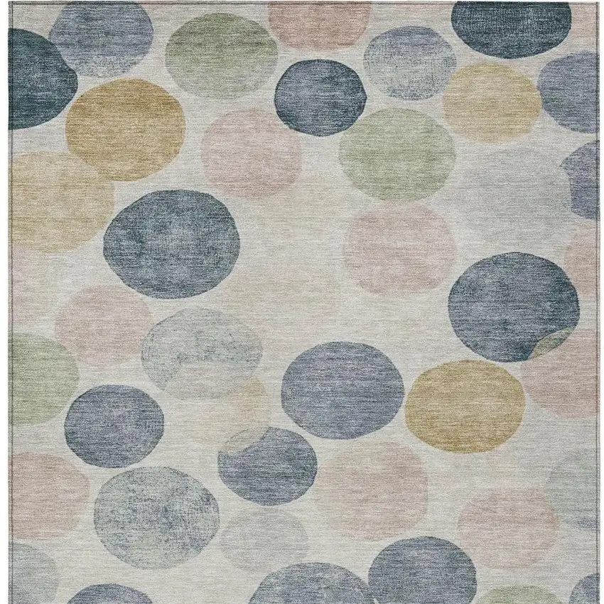 Beige Navy Blue And Gold Geometric Washable Indoor Outdoor Area Rug Photo 4