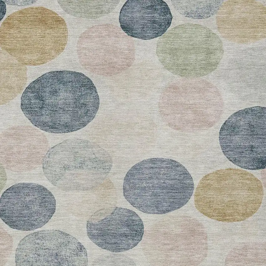 Beige Navy Blue And Gold Geometric Washable Indoor Outdoor Area Rug Photo 3