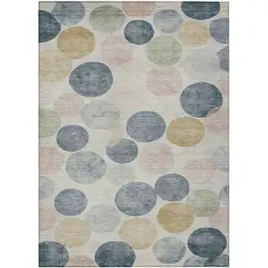 Photo of Beige Navy Blue And Gold Geometric Washable Indoor Outdoor Area Rug