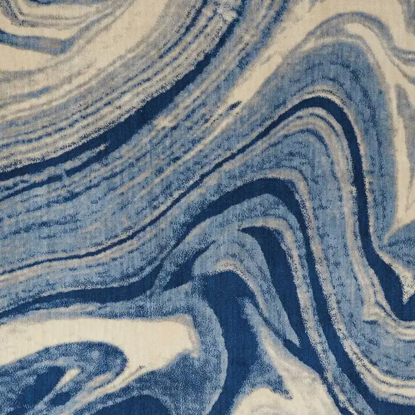 Beige Navy Blue And Light Blue Abstract Non Skid Area Rug Photo 3