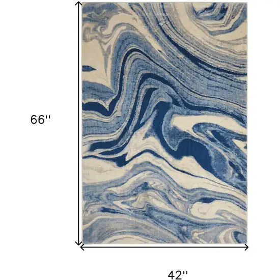 Beige Navy Blue And Light Blue Abstract Non Skid Area Rug Photo 3