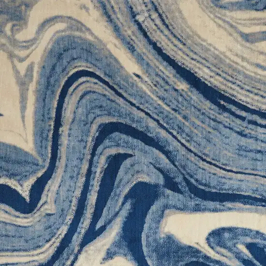 Beige Navy Blue And Light Blue Abstract Non Skid Area Rug Photo 5