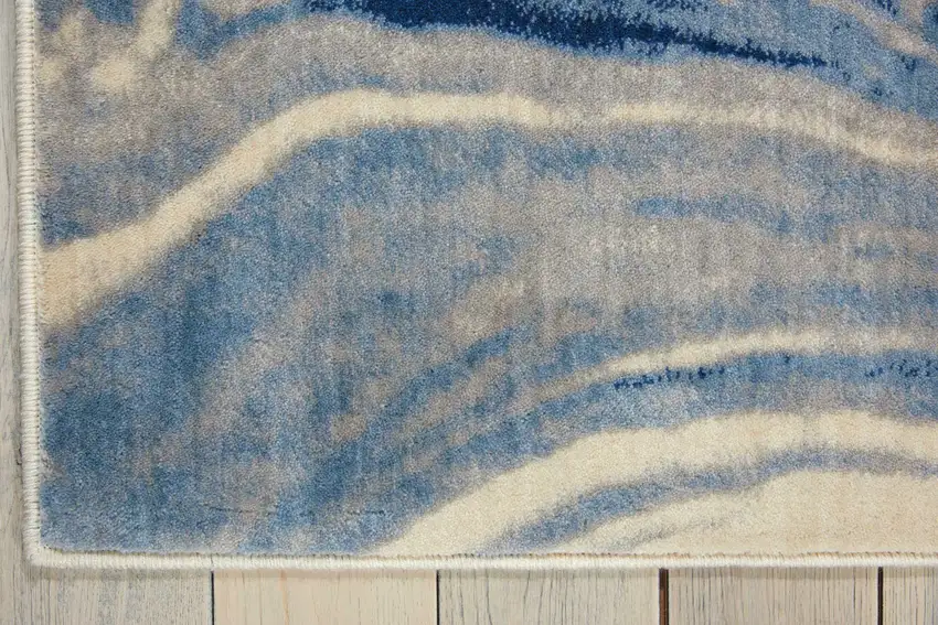 Beige Navy Blue And Light Blue Abstract Non Skid Area Rug Photo 8