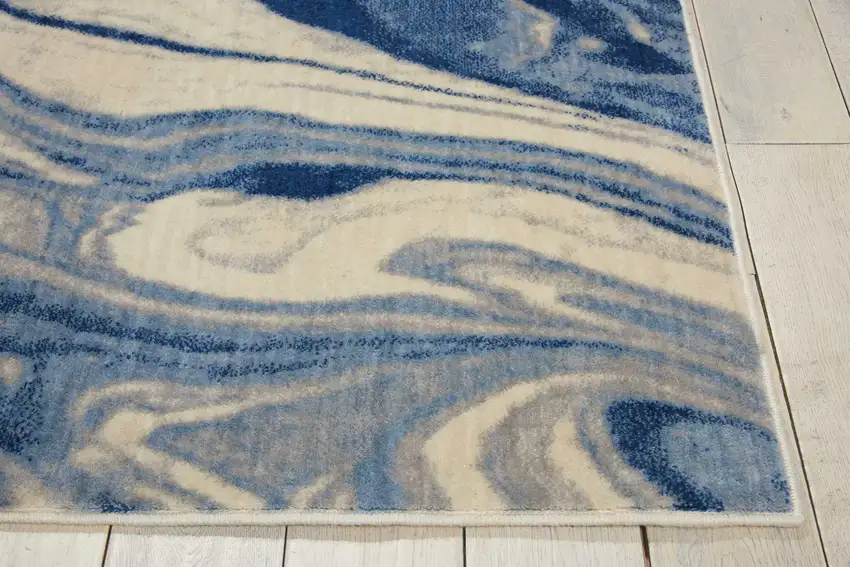 Beige Navy Blue And Light Blue Abstract Non Skid Area Rug Photo 6