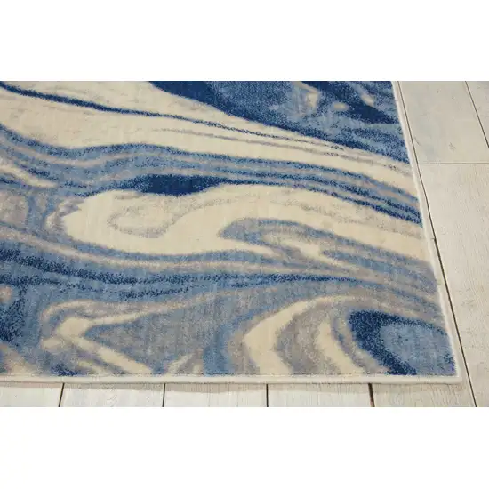 Beige Navy Blue And Light Blue Abstract Non Skid Area Rug Photo 6