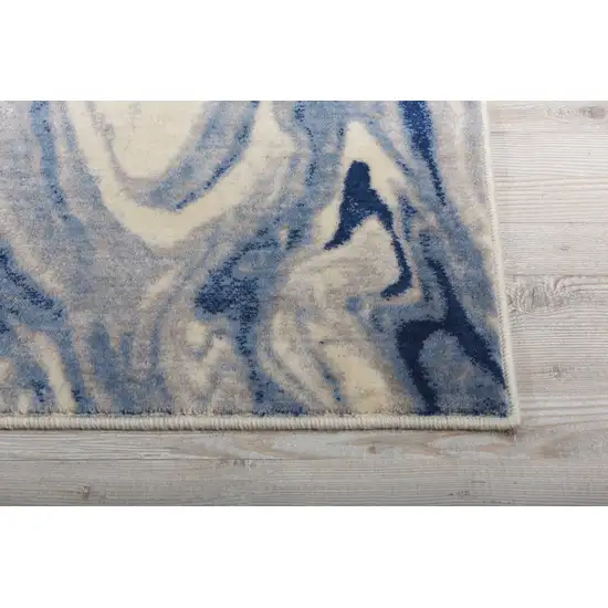 Beige Navy Blue And Light Blue Abstract Non Skid Area Rug Photo 8