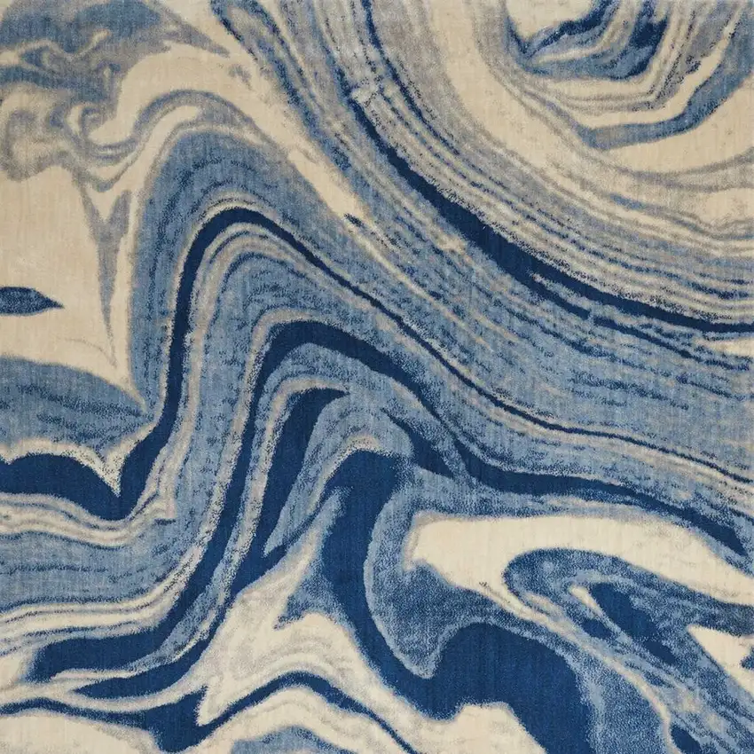 Beige Navy Blue And Light Blue Abstract Non Skid Area Rug Photo 4