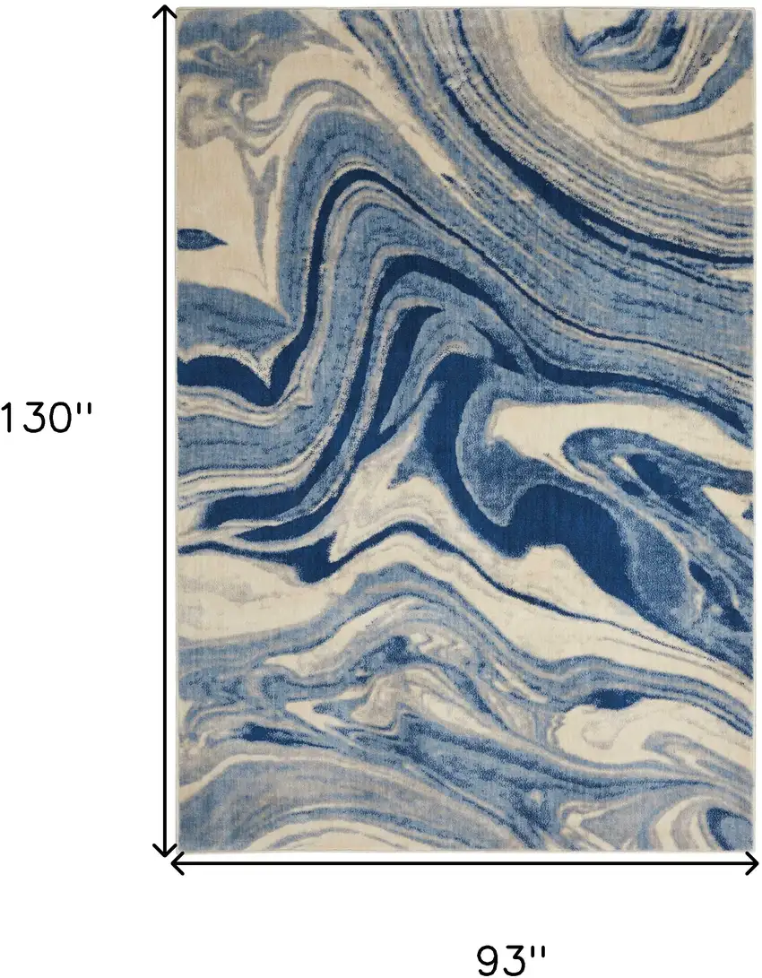 Beige Navy Blue And Light Blue Abstract Non Skid Area Rug Photo 3