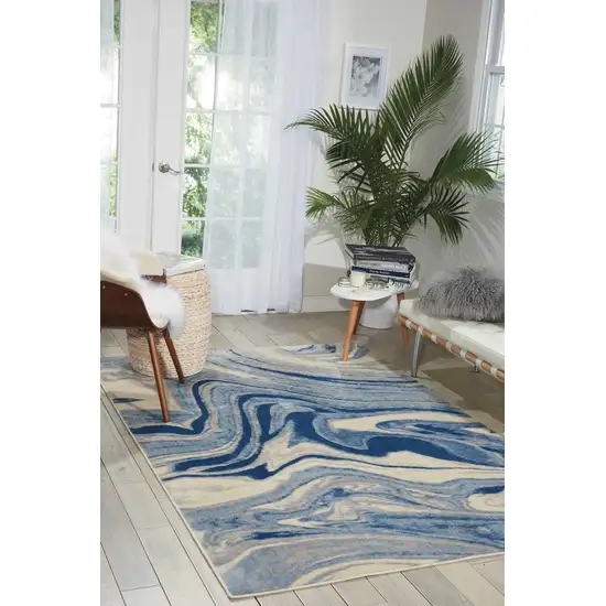 Beige Navy Blue And Light Blue Abstract Non Skid Area Rug Photo 4