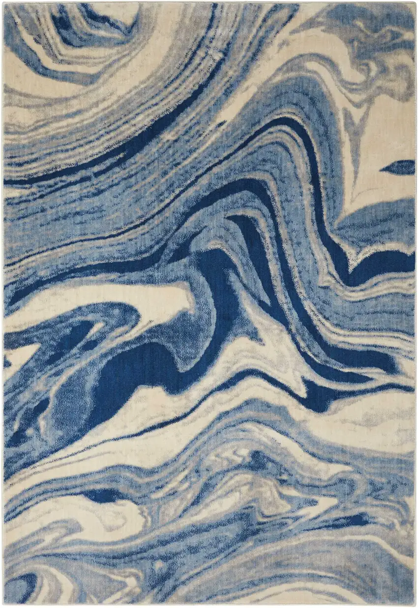 Beige Navy Blue And Light Blue Abstract Non Skid Area Rug Photo 4