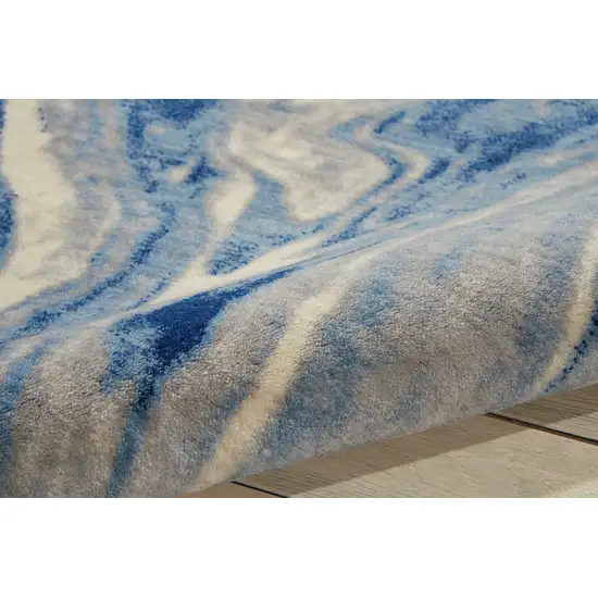 Beige Navy Blue And Light Blue Abstract Non Skid Area Rug Photo 9