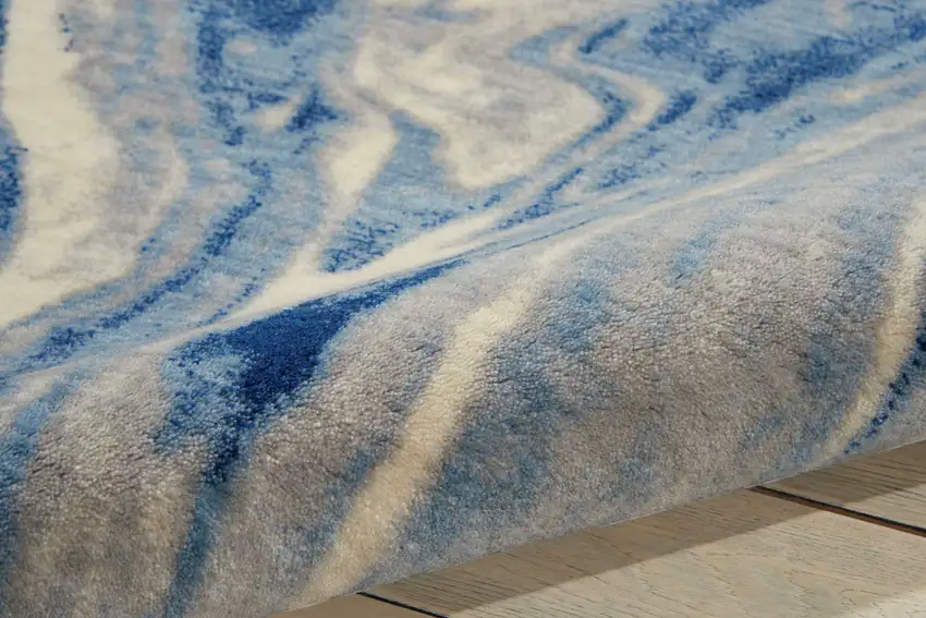 Beige Navy Blue And Light Blue Abstract Non Skid Area Rug Photo 9