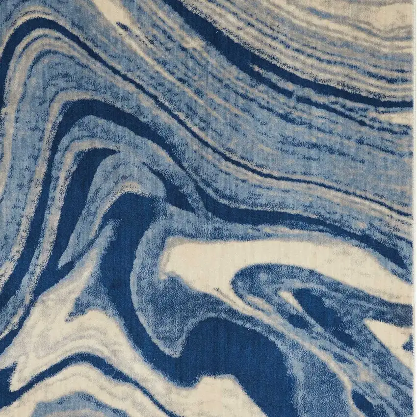 Beige Navy Blue And Light Blue Abstract Non Skid Area Rug Photo 6