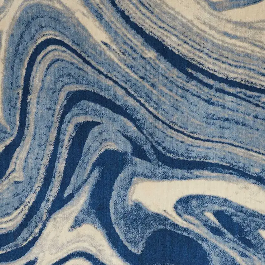 Beige Navy Blue And Light Blue Abstract Non Skid Area Rug Photo 6