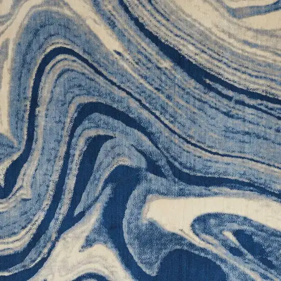 Beige Navy Blue And Light Blue Abstract Non Skid Area Rug Photo 3