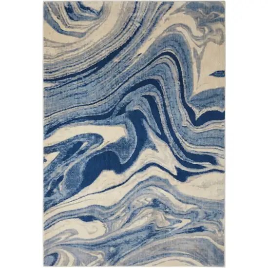 Beige Navy Blue And Light Blue Abstract Non Skid Area Rug Photo 4