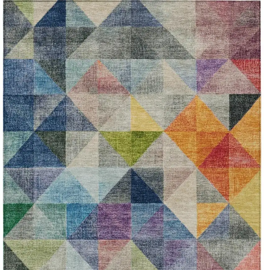 Beige Navy Blue And Orange Geometric Washable Indoor Outdoor Area Rug Photo 4