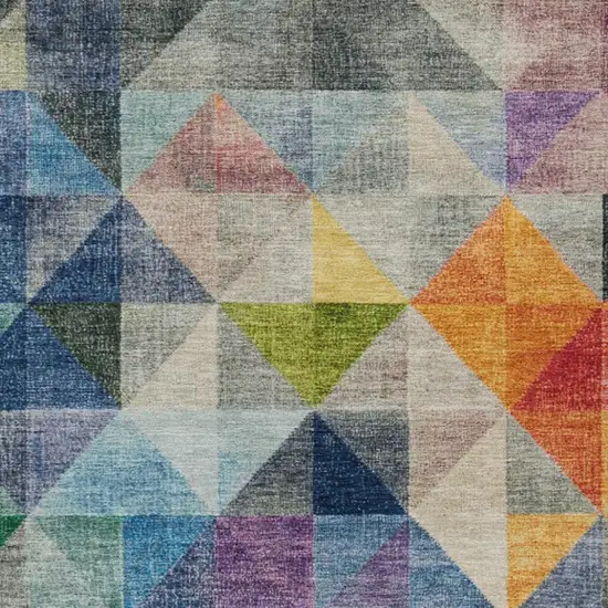 Beige Navy Blue And Orange Geometric Washable Indoor Outdoor Area Rug Photo 3