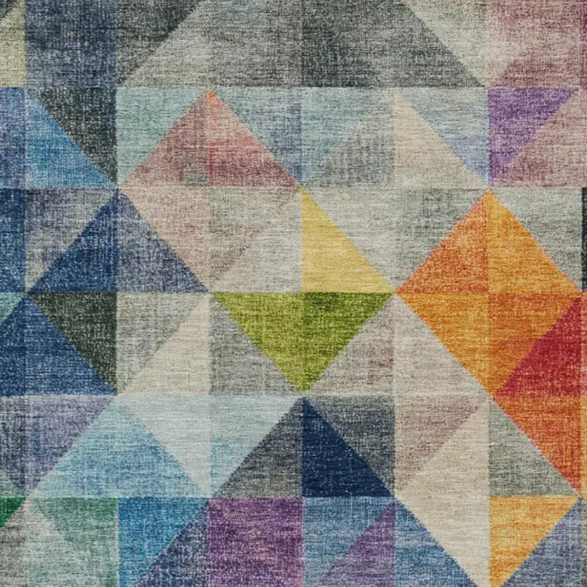 Beige Navy Blue And Orange Geometric Washable Indoor Outdoor Area Rug Photo 3