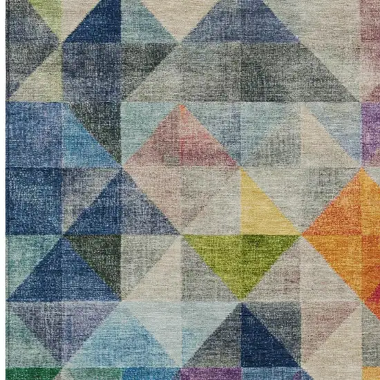 Beige Navy Blue And Orange Geometric Washable Indoor Outdoor Area Rug Photo 9