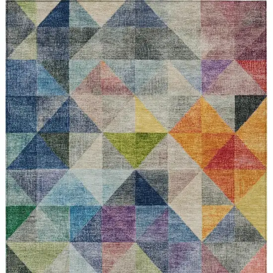 Beige Navy Blue And Orange Geometric Washable Indoor Outdoor Area Rug Photo 1