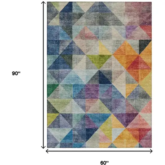Beige Navy Blue And Orange Geometric Washable Indoor Outdoor Area Rug Photo 9
