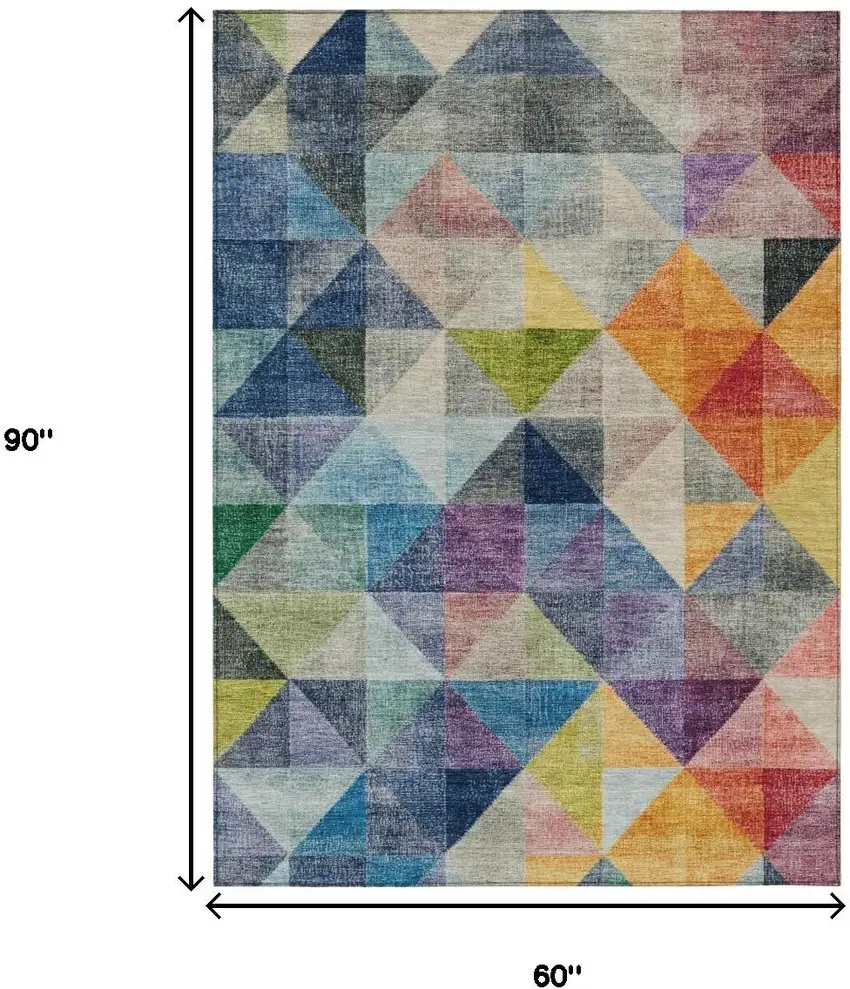 Beige Navy Blue And Orange Geometric Washable Indoor Outdoor Area Rug Photo 9