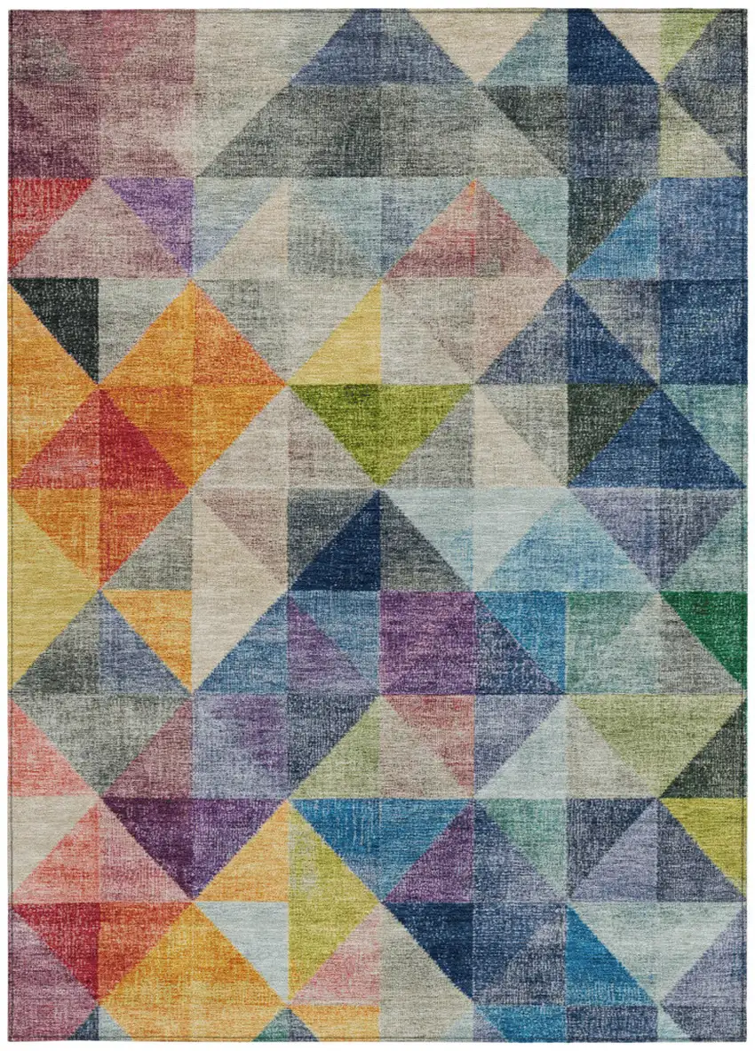 Beige Navy Blue And Orange Geometric Washable Indoor Outdoor Area Rug Photo 9