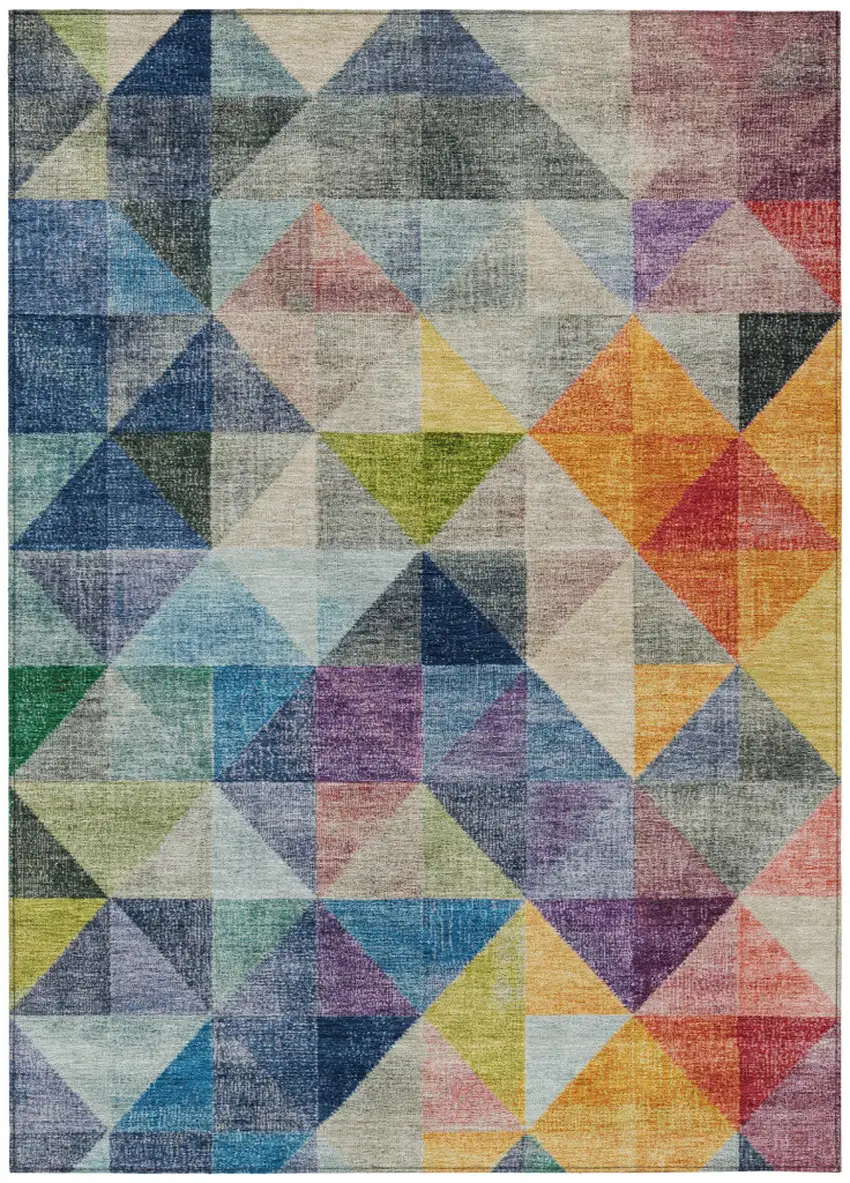 Beige Navy Blue And Orange Geometric Washable Indoor Outdoor Area Rug Photo 8