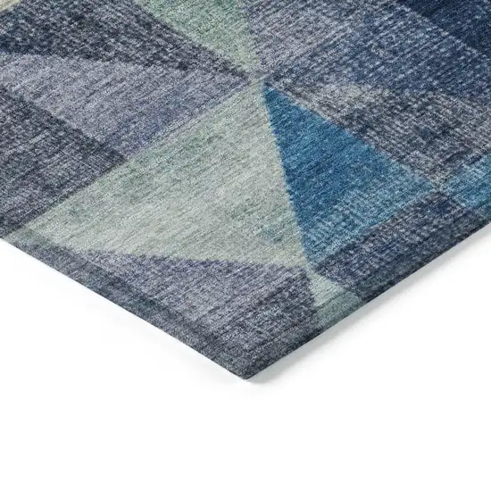 Beige Navy Blue And Orange Geometric Washable Indoor Outdoor Area Rug Photo 6