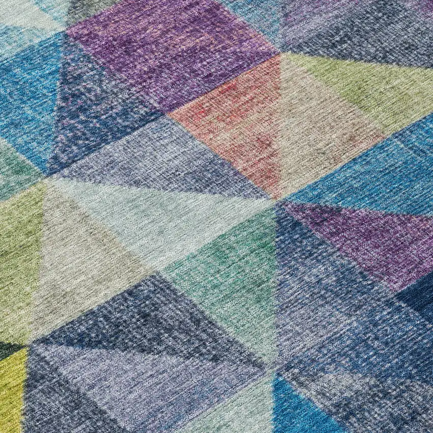 Beige Navy Blue And Orange Geometric Washable Indoor Outdoor Area Rug Photo 8
