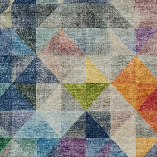 Beige Navy Blue And Orange Geometric Washable Indoor Outdoor Area Rug Photo 9