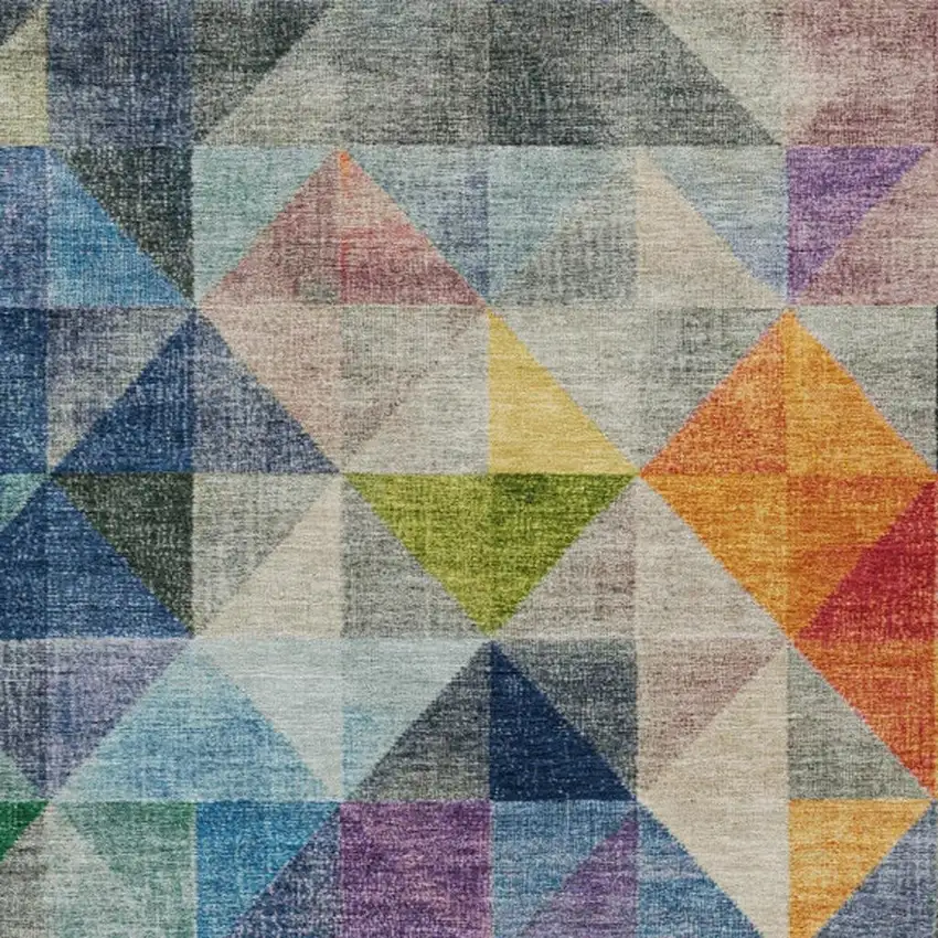 Beige Navy Blue And Orange Geometric Washable Indoor Outdoor Area Rug Photo 1