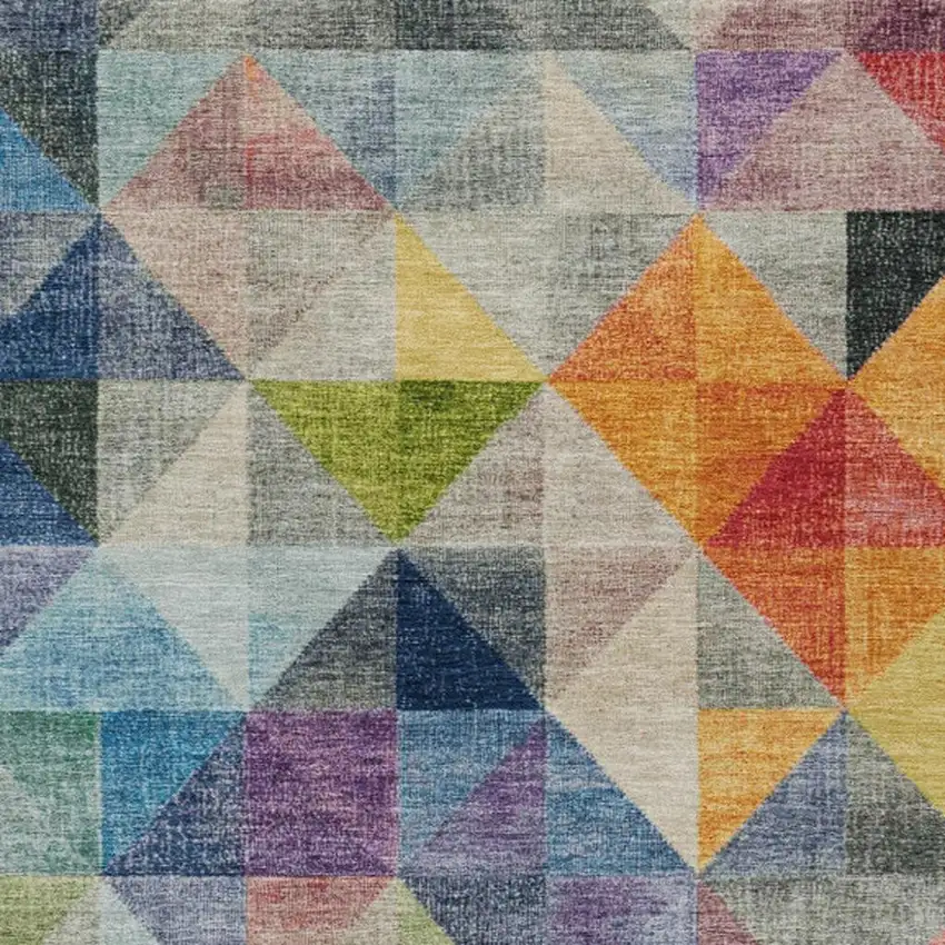 Beige Navy Blue And Orange Geometric Washable Indoor Outdoor Area Rug Photo 8