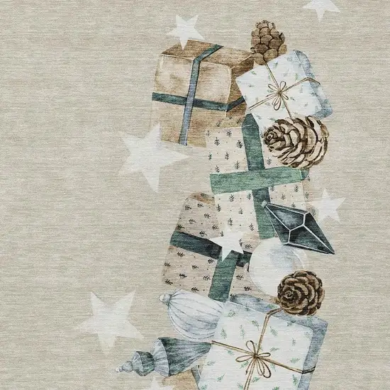 Beige Navy Blue Ivory And Taupe Geometric Washable Indoor Outdoor Area Rug Photo 3