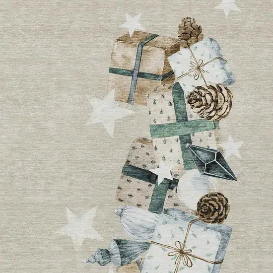 Beige Navy Blue Ivory And Taupe Geometric Washable Indoor Outdoor Area Rug Photo 4