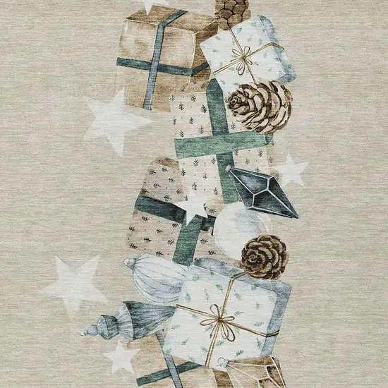 Beige Navy Blue Ivory And Taupe Geometric Washable Indoor Outdoor Area Rug Photo 4