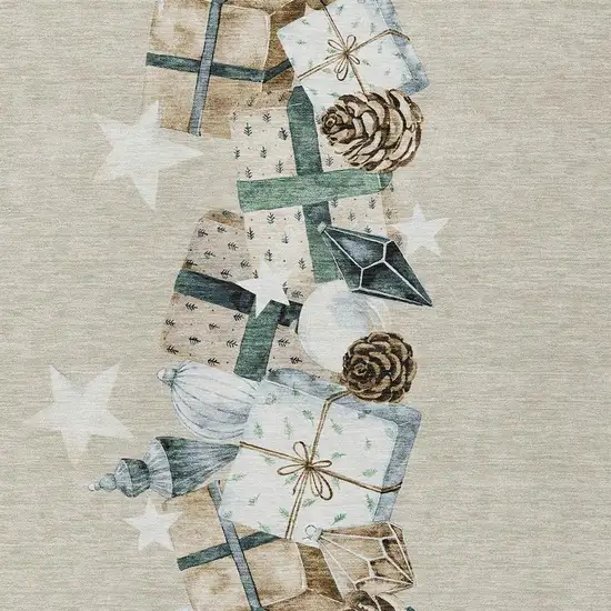 Beige Navy Blue Ivory And Taupe Geometric Washable Indoor Outdoor Area Rug Photo 4