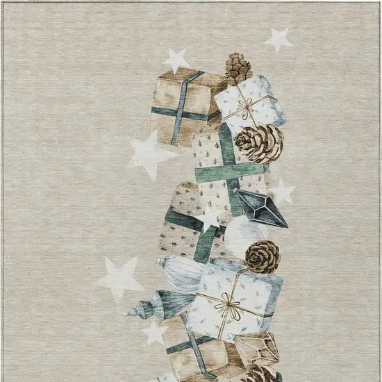 Beige Navy Blue Ivory And Taupe Geometric Washable Indoor Outdoor Area Rug Photo 9