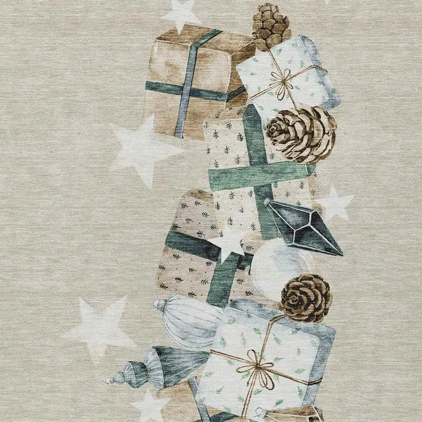 Beige Navy Blue Ivory And Taupe Geometric Washable Indoor Outdoor Area Rug Photo 3