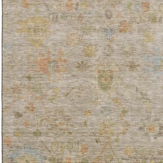 Beige Orange And Blue Floral Washable Area Rug With UV Protection Photo 3