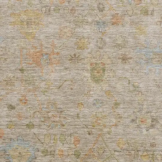 Beige Orange And Blue Floral Washable Area Rug With UV Protection Photo 3