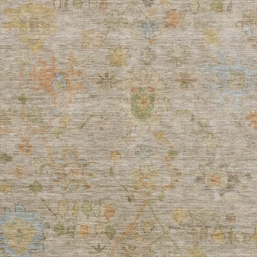 Beige Orange And Blue Floral Washable Area Rug With UV Protection Photo 3