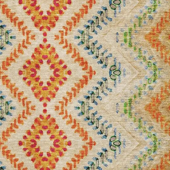 Beige Orange And Blue Geometric Washable Area Rug With UV Protection Photo 2