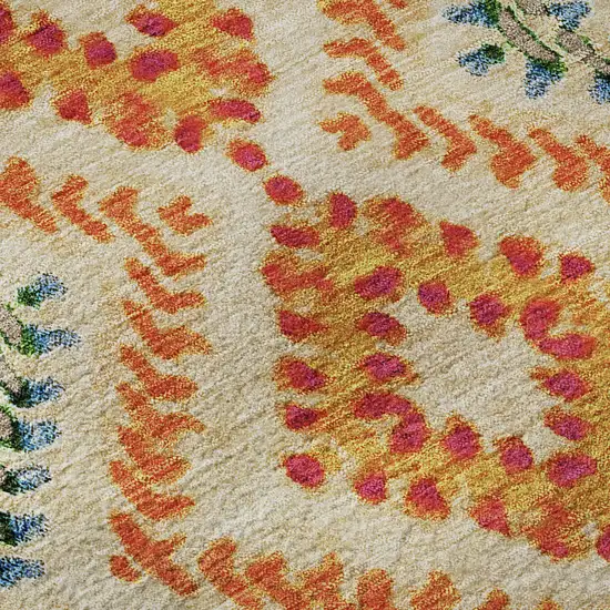 Beige Orange And Blue Geometric Washable Area Rug With UV Protection Photo 9