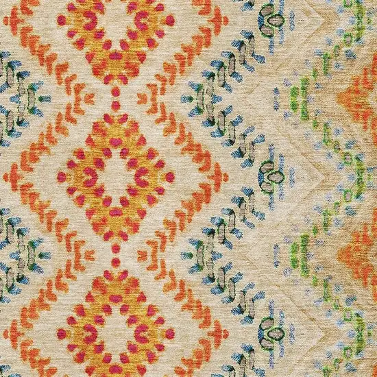 Beige Orange And Blue Geometric Washable Area Rug With UV Protection Photo 2