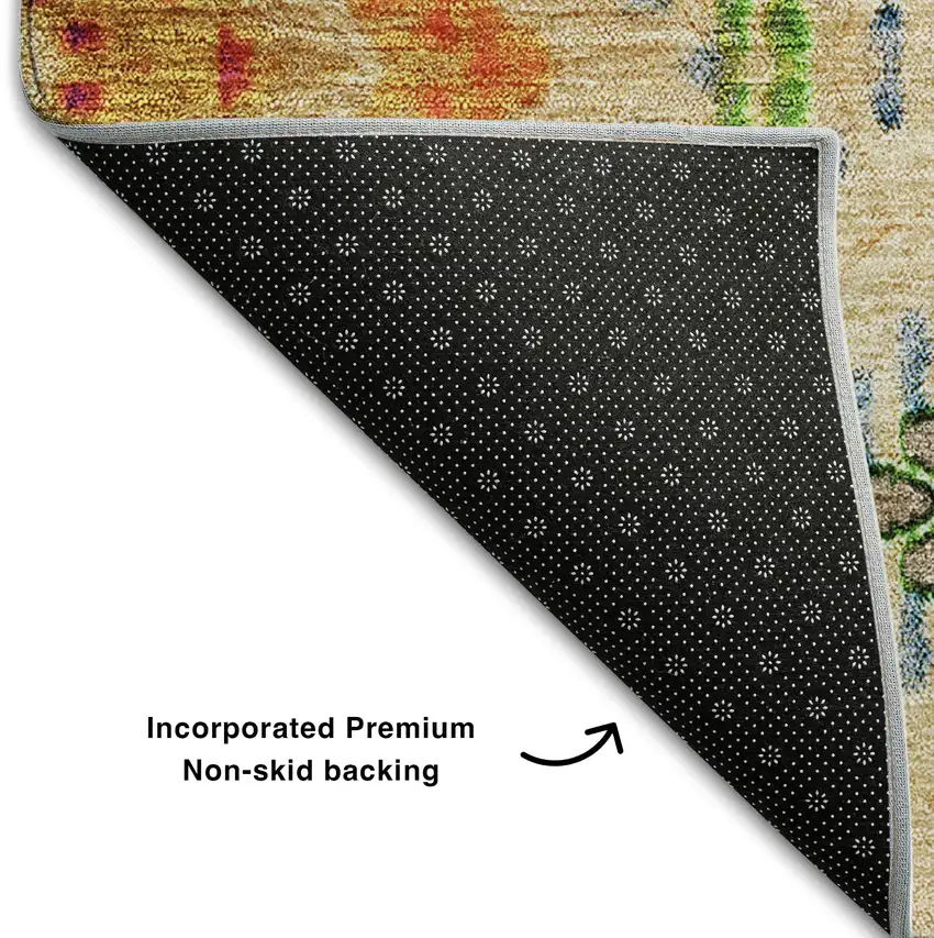 Beige Orange And Blue Geometric Washable Area Rug With UV Protection Photo 6