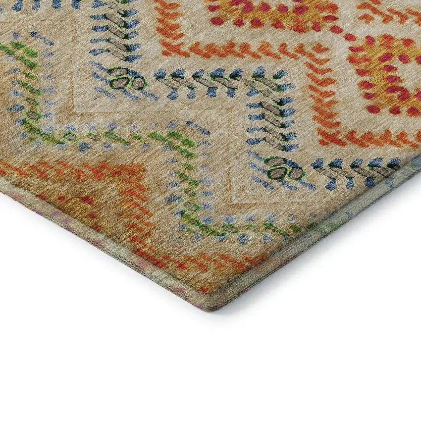 Beige Orange And Blue Geometric Washable Area Rug With UV Protection Photo 7