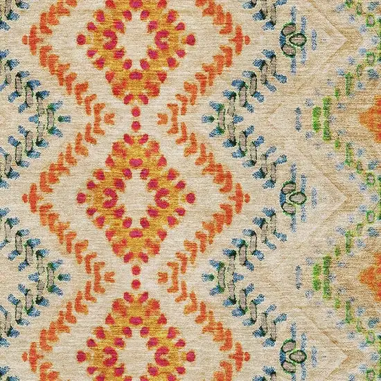 Beige Orange And Blue Geometric Washable Area Rug With UV Protection Photo 2