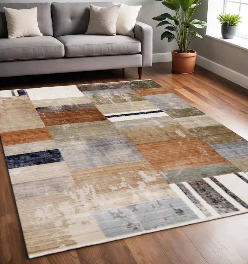 Beige Orange And Brown Geometric Area Rug Photo 1